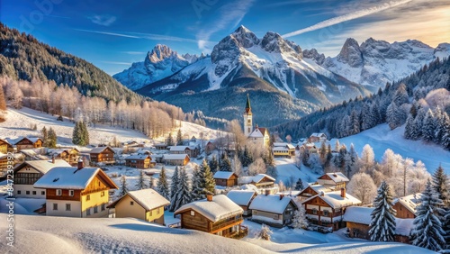 Picturesque Winter Village Nestled in the Austrian Alps. Generative AI