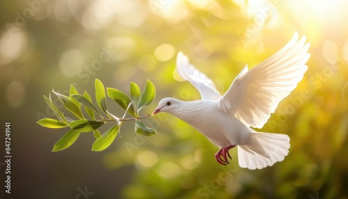 bird peace sign button on blurred rainbow background symbolizing harmony, unity, and equality with a soft bokeh effect.