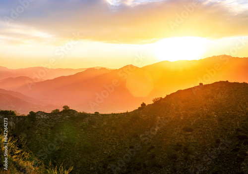 beautiful scenic sunset landscape of a canyon between two mountains