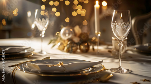 Christmas table setting with holiday decorations, AI Generative