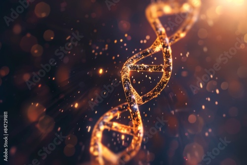 A detailed view of a DNA strand against a dark backdrop