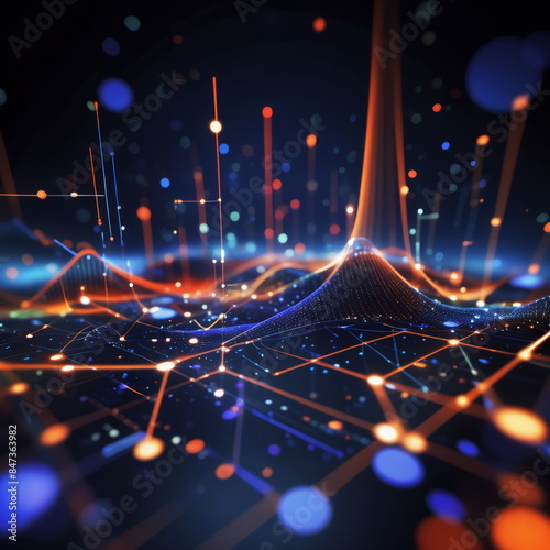 Abstract background ideal for digital, technologies, data science, scientific, neural networks, AI, network, data transmission and analysis, audio and visual concept. 