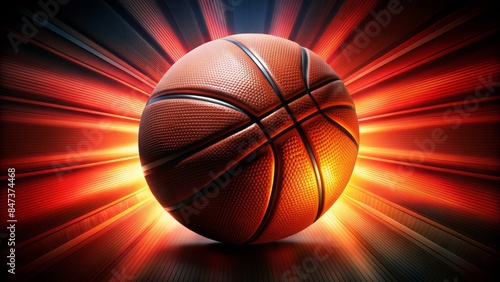 Vibrant graphic of a basketball set against a bold black and red gradient background, evoking energy and competition.