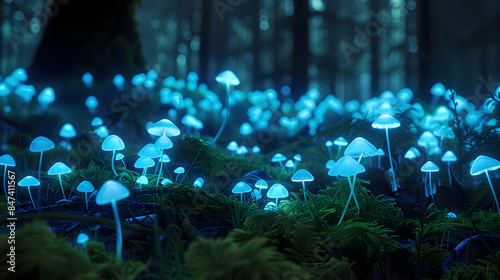 Champignons Bioluminescents dans une Forêt Sombre
