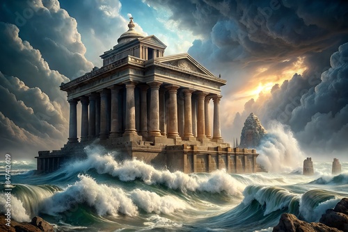 The Temple Of Poseidon Stands Strong Against The Raging Sea.