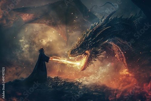 sorcerer casting spells against a dragon