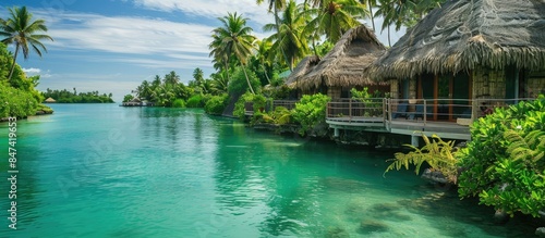 Bungalows with direct access to stunning green lagoon.