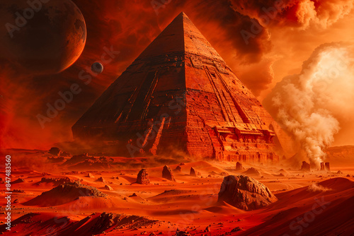 Ancient pyramid on Mars, aliens, science fiction, sci fi pulp art, environment concept