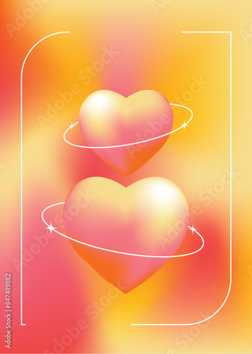 Vertical Vibrant gradient background vector. Heart and love design wallpaper for valentine landing page, Brochures, flyers, Presentations,Poster, Banners. Vector art illustration.