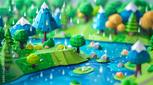 Educational 3D water cycle model for kids depicting rain and landscape