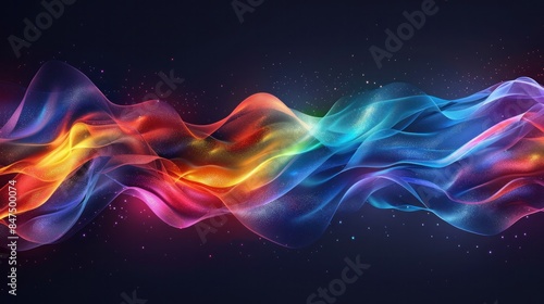 A flowing, iridescent ribbon with a rainbow gradient, set against a dark background for contrast.