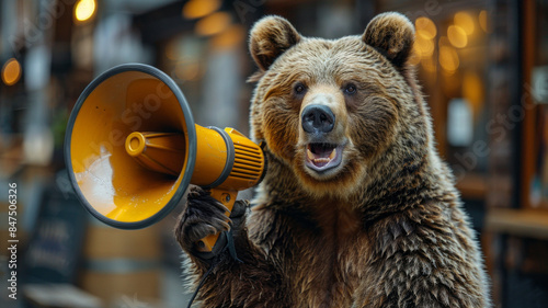 Bear with megaphone announces stock market downturn: Bear market alert.generative ai