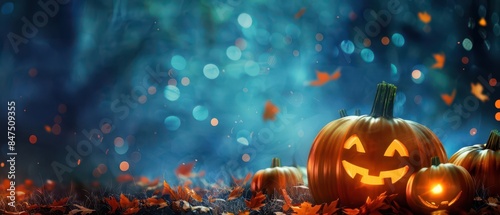 Halloween pumpkin patch at night, matte surface, copy space,