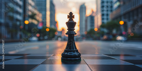 Chess piece in urban business setting