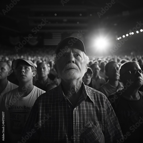 political rally - event - older man - populist - nationalist - black and white photo 