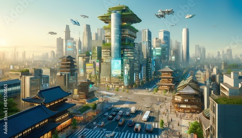 未来の日本の都市！緑豊かな超高層ビルが並ぶ2050年の東京都｜Generative AI