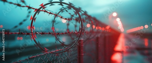 A Chain-Linked Fence Topped With Razor Wire Secures The Perimeter Of An Airport, HD
