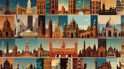 Background Illustration a collage of iconic landmarks