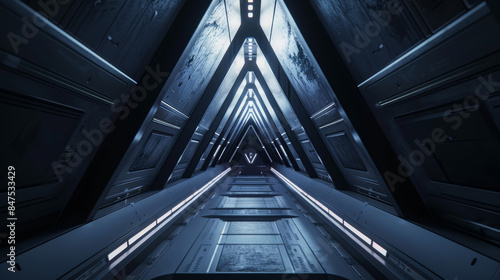 A long, narrow, dark tunnel with a triangular shape