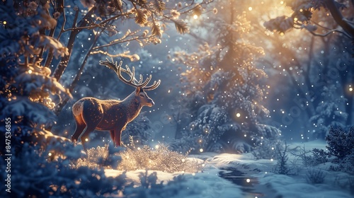 Christmas deer in the fantasy forest card