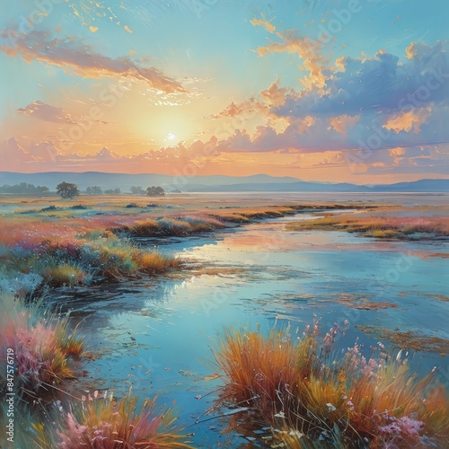 Serene Sunset Over a Tranquil Marsh