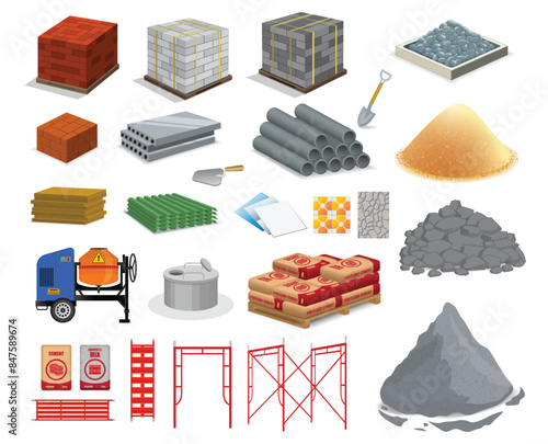 Set of Building Material Supplies. 3D Illustration