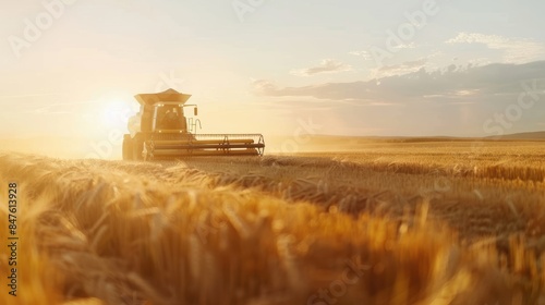 Harvest season in a golden wheat field, traditional farming