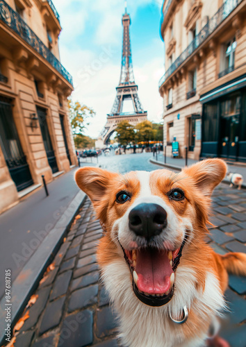 dog takes selfie in paris, france