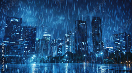 雨が降る都会