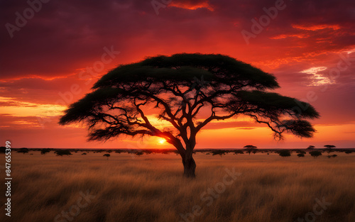 Sunset over the Masai Mara, Kenya