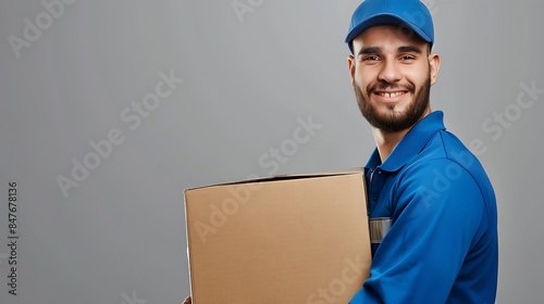 Smiling Delivery Man Holding a Package