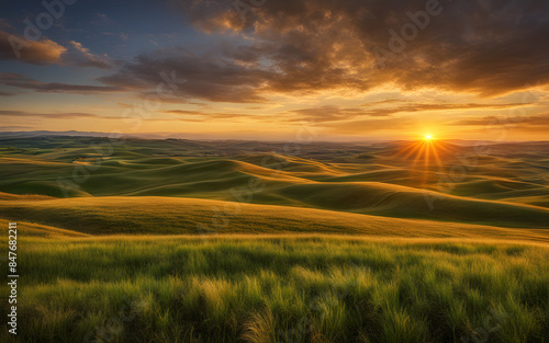 Sunset over the rolling hills of the Palouse, Washington