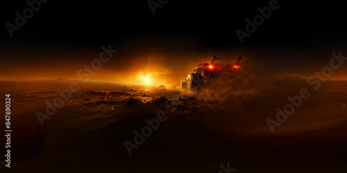 Speeding Rover in the desert, sunset time VR 360 Spherical Panorama