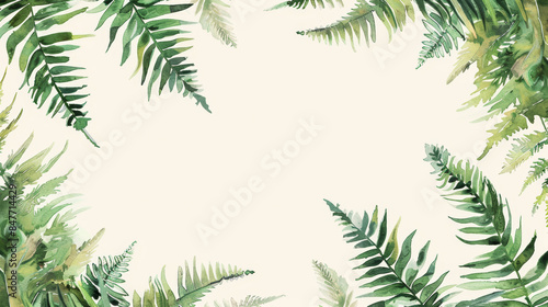 Vintage fern leaf watercolor frame with central white text space, isolated on a white background 