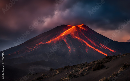 Rugged terrain and ancient lava flows of Mount Etna, Sicily, active volcano, dramatic landscape