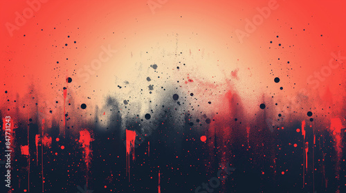 A red and black background with splatters of paint