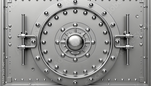 Robust metal bank vault door with combination lock and heavy bolts for maximum security