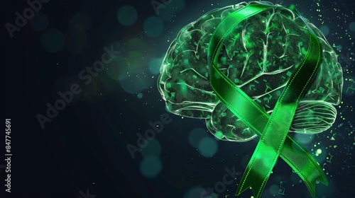 A Brain Wrapped in Light and Green Ribbon