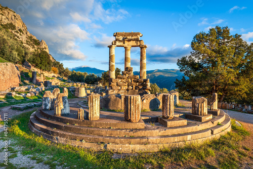 Ruins of the Temple of Athena Pronaia in ancient Delphi, Greece