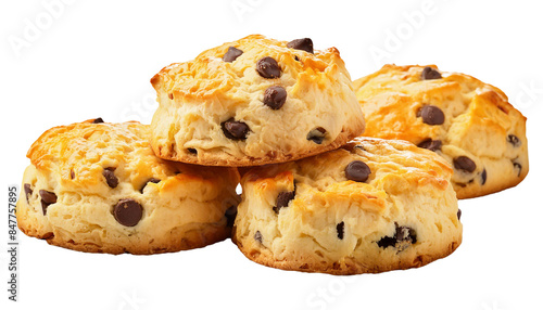 chocochips or chocolate chips scone isolated on transparent background