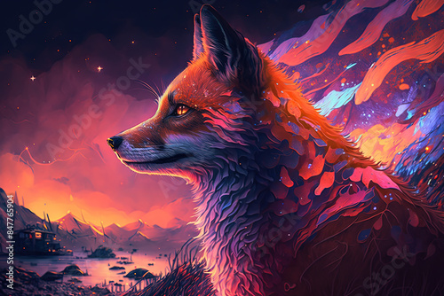 Abstract fox in the nature
