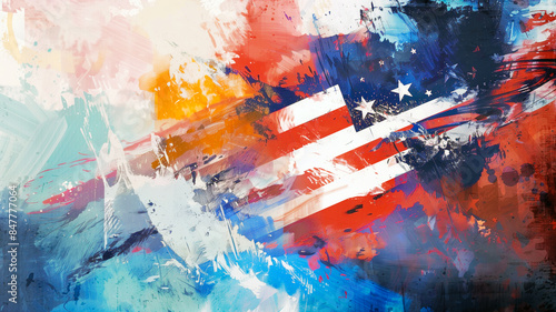 Abstract brush stroke colorful oil painting on us flag