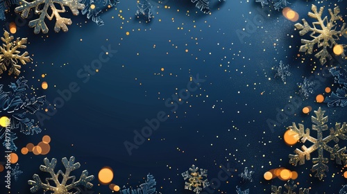 dark blue christmas background with golden snowflakes