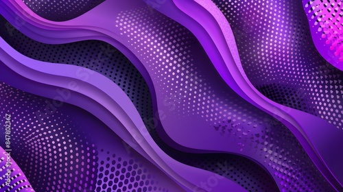 Abstract bright purple background with dotted halftone corners and wavy shapes. Vibrant violet texture with half tone pattern