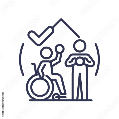 Icon of inclusive playground with a person in a wheelchair and another standing, both playing.