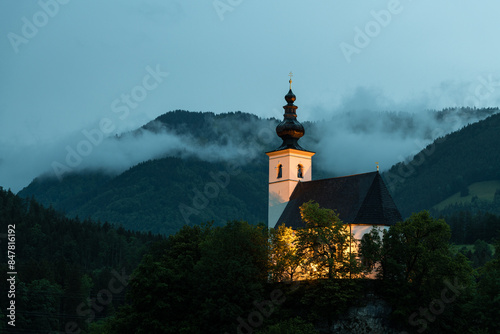 Historic Saint Nikolaus Church at Night in Golling an der Salzach