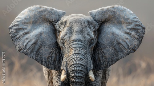 A realistic elephant with large ears on a transparent background 