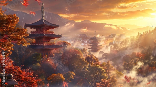 A landscape of Kyoto featuring Japanese temples.