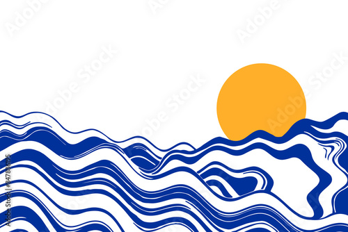 Blue waves & sun png, clip art, border transparent background