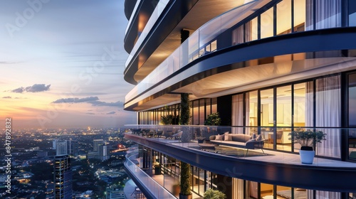 high-rise residential building with a modern design and large balconies offering city views